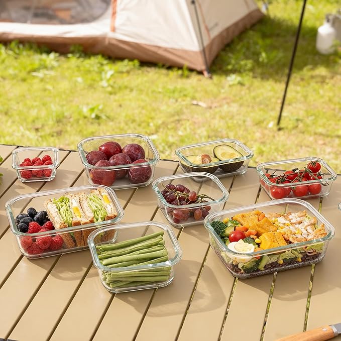 GENICOOK Glass Meal Prep Containers Set, 15 Pack Airtight Food Storage Containers with Locking Lids, Borosilicate Glass Lunch Containers BPA-Free for Healthy Eating, Microwave Oven Dishwasher Safe