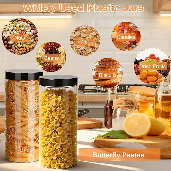 Plastic Jars with Lids,OBKJJ 20 PCS 32 OZ Large Capacity Clear Storage Containers with Leakproof Lids Reusable Empty Storage Container for Dry Food Spice Candy Cookie Household and Kitchen Organizing