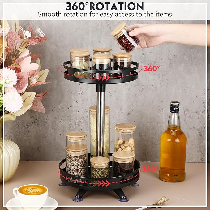 AceOrbit 3 Pack Lazy Susan Organizer 2 Tier, 10 Inch Metal Rotating Lazy Susan Turntable Spice Rack for Cabinet, Metal Seasoning Organizer for Pantry Table Kitchen Storage, Compact and Versatile