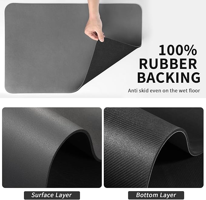 HotLive Dish Drying Mat for Kitchen Counter, Heat Resistant Drainer Mats with Non-slip Rubber Backed, Hide Stain Kitchen Super Absorbent Draining Mat, Easy to Clean Dish Rack Pad, Dark Grey 16"x20"