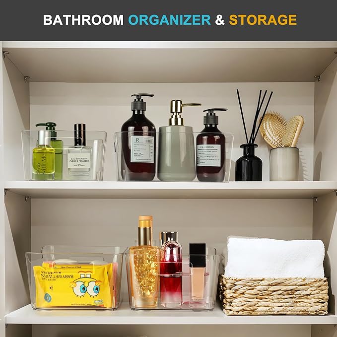 Heyuzb Pantry Organizers and Storage, 12 Pack Clear Plastic Storage Bins for Freezer, Multi-Use Organizer Bins for Kitchen, Office, Fridge, Cabinet and Shelf Organizing