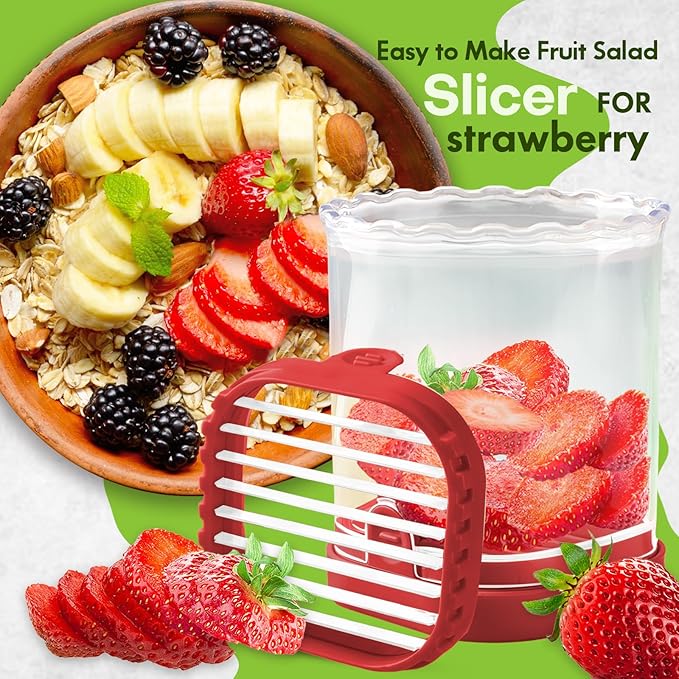 Creative Strawberry & Fruit Slicer - Detachable Cutter with Push Plate (Red)