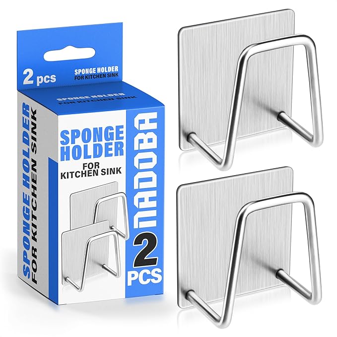 2-Pack Stainless Steel Sponge Holder for Kitchen Sink, Saves Counter Space – Compact Quick-Dry Kitchen Sink Sponge Holder – Easy Adhesive Install, Rust-Resistant | Fits Metal, Glass, Ceramic & Tile