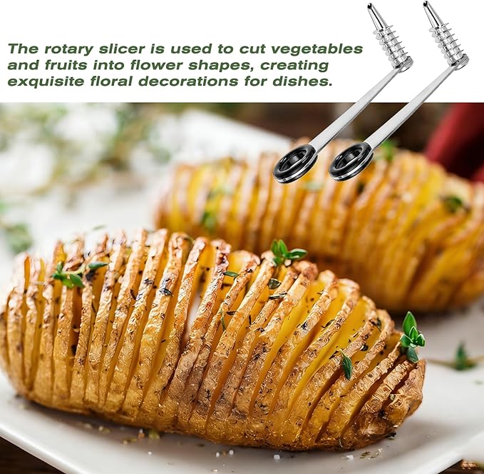 2 Pcs Spiral Potato Cutter, Piranha Spiral Knife Kitchen Accessories Tool, Stainless Steel Curly Fry Cutter, Spirals Slicer for Vegetables, Cucumbers and Carrots