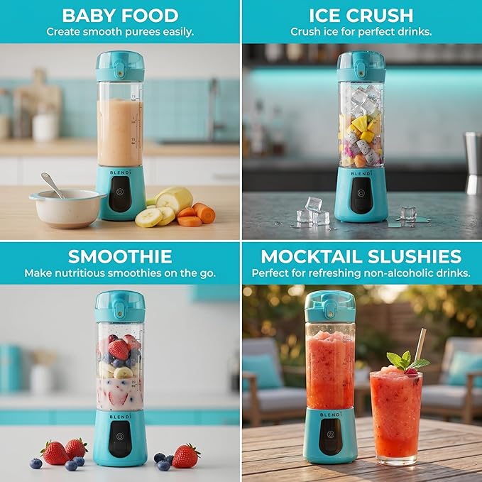 BLENDi Pro+ Portable Blender (New 2025 Model, 17.5oz, Turquoise) – Upgraded 120W Motor, USB-C Rechargeable, Cordless Personal Blender Smoothies & Shakes – BPA-Free, Self-Cleaning, Travel-Friendly