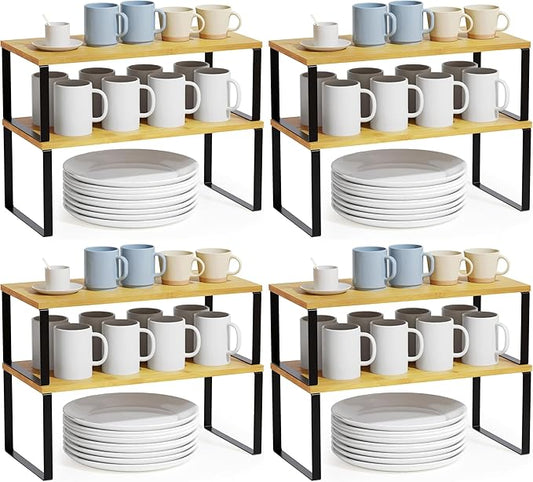 Cabinet Shelf Organizers 8 Pack, Kitchen Counter Rack Shelves Riser