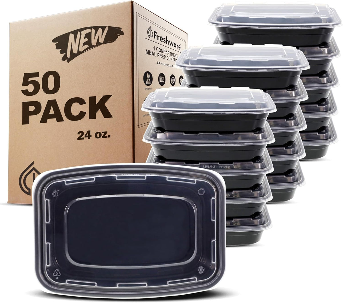 Meal Prep Containers [50 Pack] 24 oz Food Containers with Lids