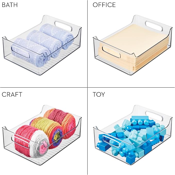 iDesign Stackable Clear Plastic Storage Bin, Kitchen Organizers for Fridge, Cabinet, or Pantry, 4-Pack