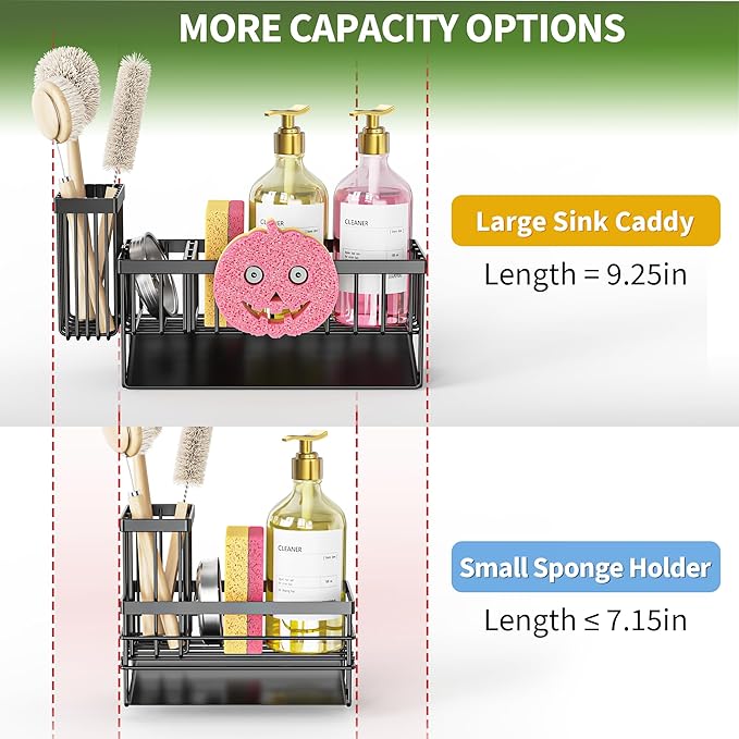 Sponge Holder for Kitchen Sink, Smiley Face Sink Caddy with Removable Brush Holder,Self-Draining Sponge Caddy for Sponge,Soap,Dish Brush,Scrubber,Kitchen Essentials and Gadgets