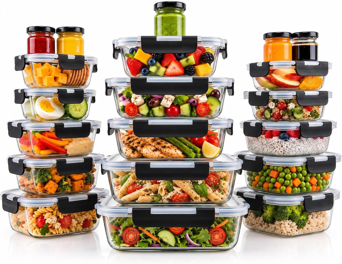 40 PC Borosilicate Glass Food Storage Containers with Airtight Lids