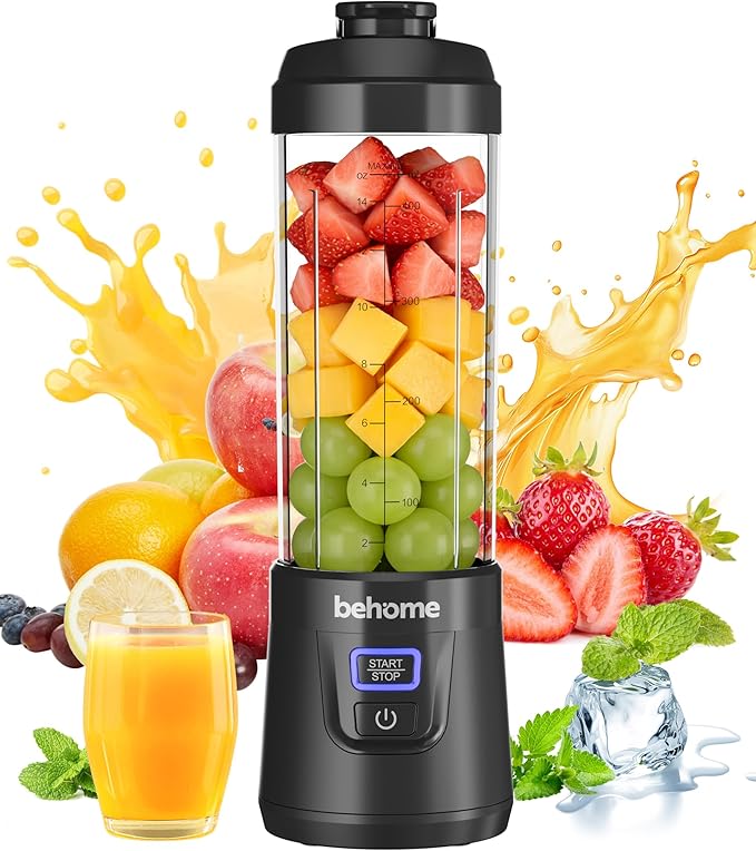 Behome Portable Blender Smoothies and Shakes, Personal Juicer 14 OZ BPA Free Portable Cups, USB-C Rechargeable, Dishwasher Safe Parts - Mini Small Blenders Cup Fits Home, Office, Gym, Travel