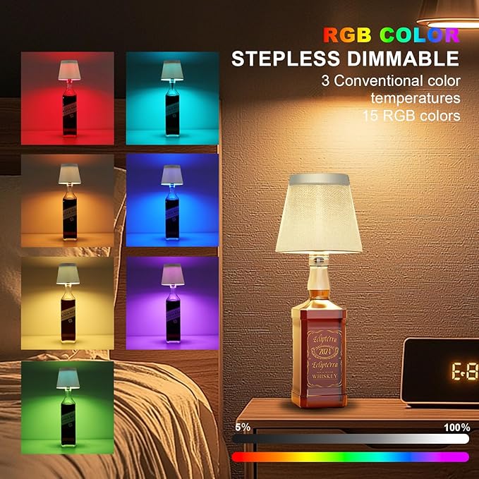 Wireless Bottle Lamp,Small Bedside Table Lamp,RGB LED Bottle Light with Remote Dimmable(RGB Gold, 1pc)