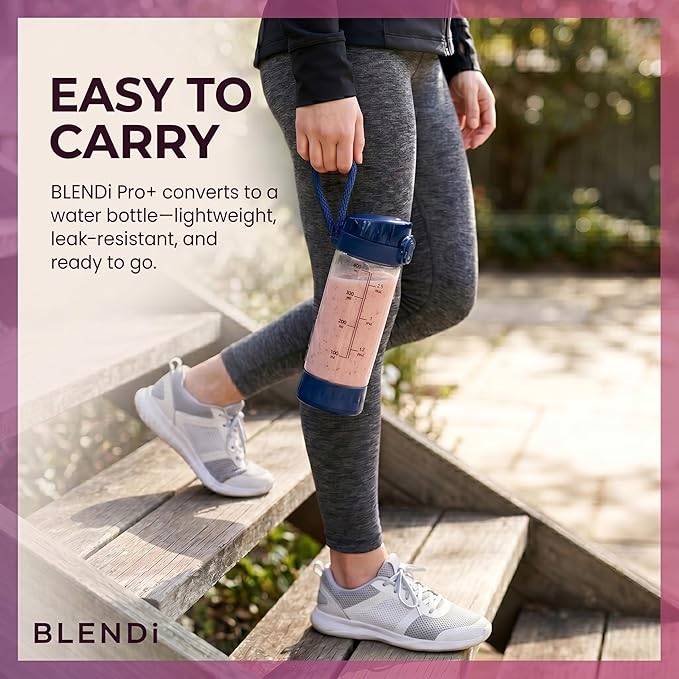 BLENDi Pro+ Portable Blender (17.5oz, Navy Blue) – Powerful Ice Crushing 120W Motor, USB-C Rechargeable, Cordless Personal Blender Smoothies & Shakes – BPA-Free, Self-Cleaning, Travel-Friendly