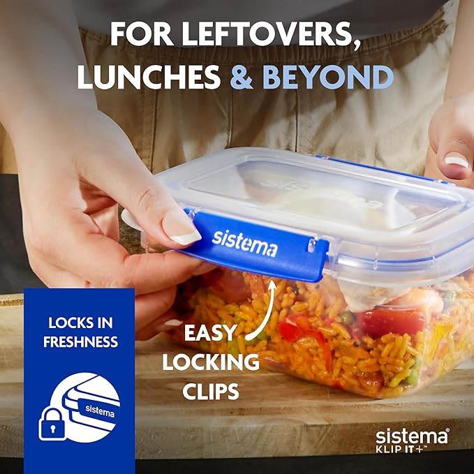 Sistema KLIP IT+ 3.35L Rectangle Food Storage Containers (3-Pack), Stackable & Airtight Food Boxes with Lids, Dishwasher, Freezer, & Microwave-Safe, BPA-Free, School Lunch Boxes