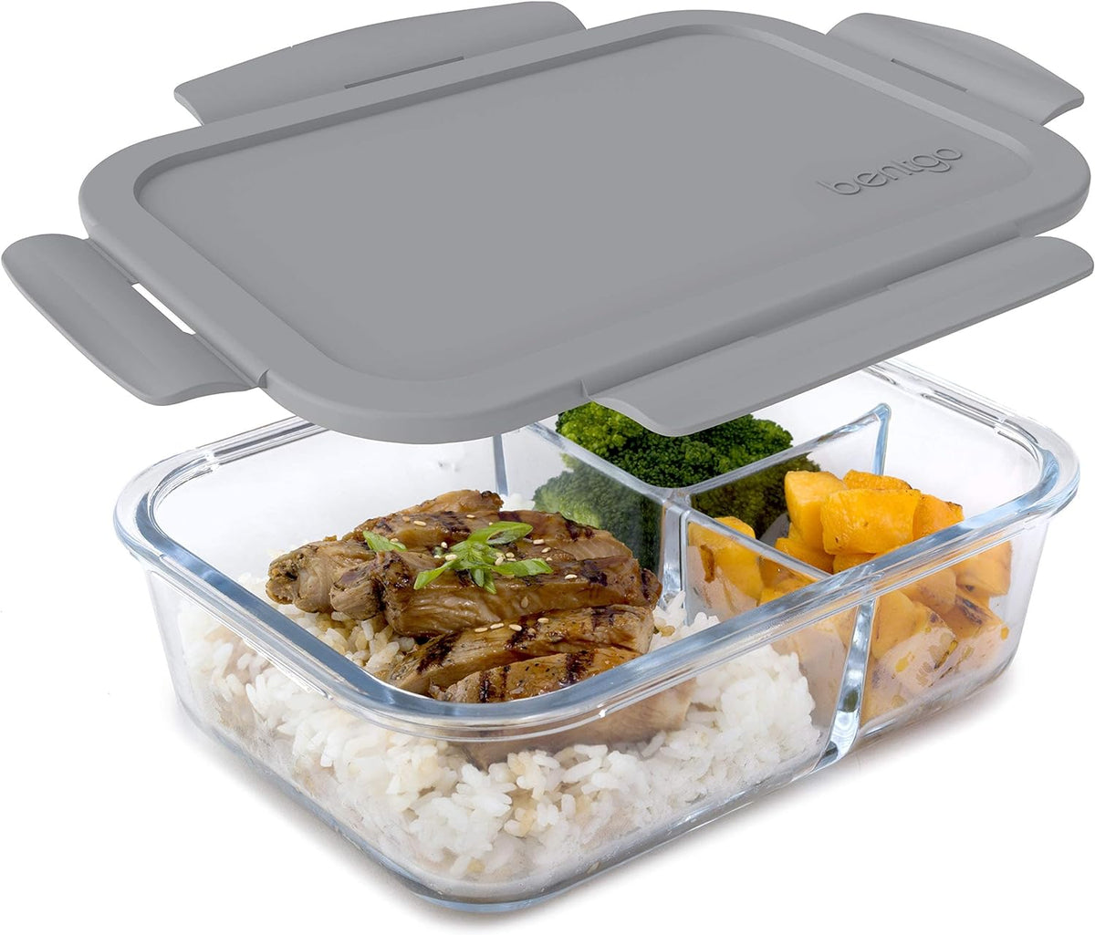 Glass Lunch Box, Leak-Proof, 3-Compartment, 5-Cup Capacity