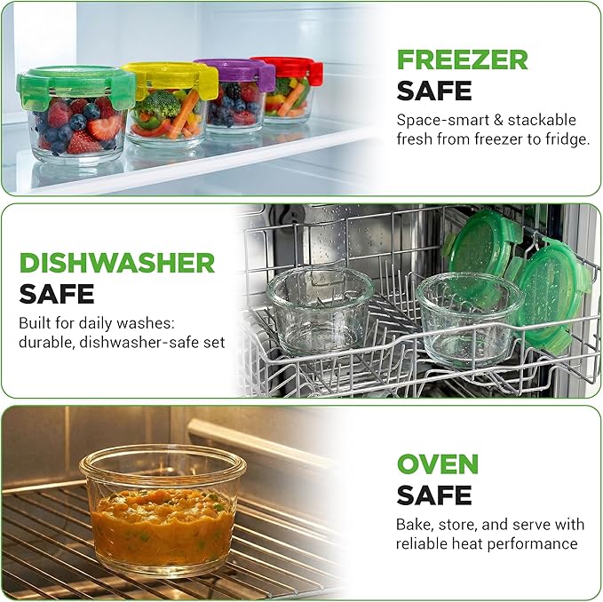NutriChef 24-Piece (12 Glass Food Storage Containers and 12 Lids), 4.48oz Mini Stackable Meal Prep Round Containers - Microwave, Freezer, & Dishwasher Safe For Food, Snacks, Fruits, Nuts & More