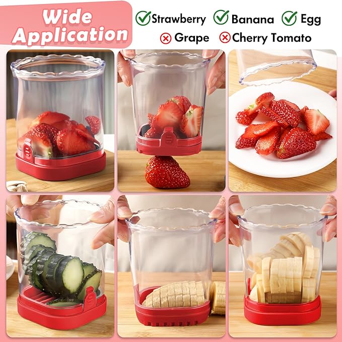 Creative Strawberry & Fruit Slicer - Detachable Cutter with Push Plate (Red)