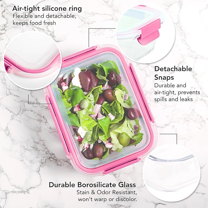 ECOBERI Glass Meal Prep Containers with Silicone Sleeves, 3 Piece 4.5 Cup Set, Borosilicate Glass Food Storage with Leak-Resistant Lids, Oven, Microwave, Freezer and Dishwasher Safe