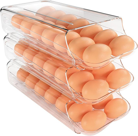 Egg Holder for Fridge, Automatic Rolling Egg Container for Refrigerator, 3 Pack