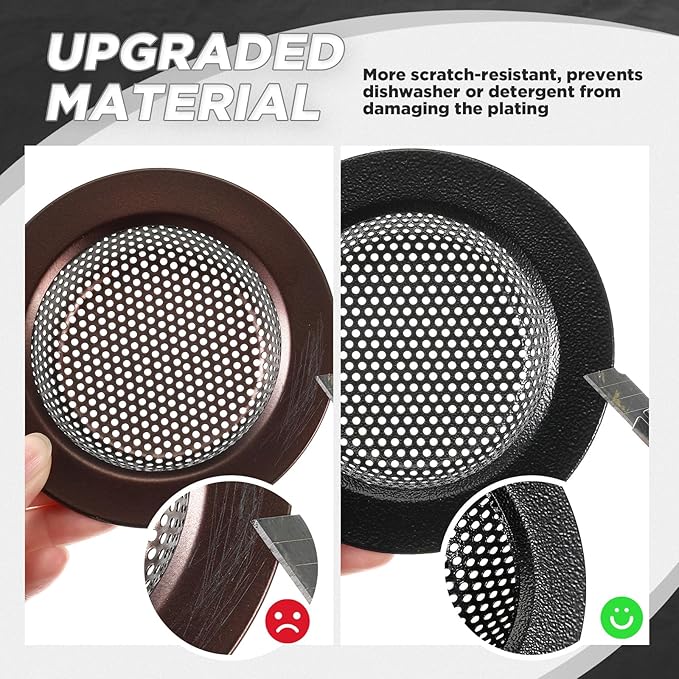 Mudder 3 Pcs Kitchen Sink Drain Strainer and Stopper Stainless Steel Garbage Disposal Plug with Handle Universal Anti-Clogging Kitchen Sink Filter Sieve Basket Strainer(Black Texture)