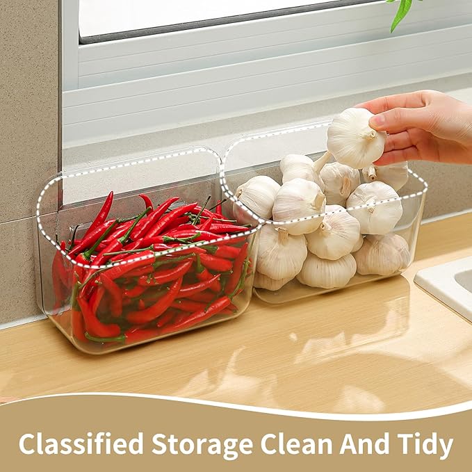 Kitchen Under Sink Cabinet Door Organizer, 4 Pack, Adhesive Clear Acrylic Wall Mount Shelf, Bathroom Makeup Storage Bins, Shower Caddy, Spice Rack, Drink Packet Sponge Dishwasher Pod Holder