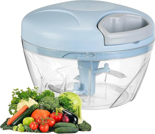 Manual Food Processor Vegetable Chopper, Portable Hand Pull String Garlic Mincer Onion Cutter for Veggies, Suitable for Vegetables, Ginger, Garlic, Fruits, Onion, Potato, Salad (Blue 500 ml)