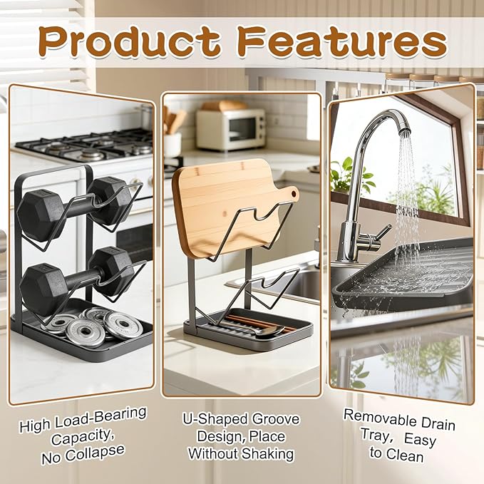 Kitchen Pot Lid Storage Rack, Pot Lid Organizer, Stainless Steel Pot Lid Holder while Cooking, Multifunctional Kitchen Pot Cover Organizer for Countertop (Black)