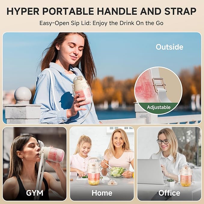 Portable Blender, Prasky Personal Blenders for Shakes and Smoothies with 27oz Cup, Lid and Shoulder Strap,Type-C USB Rechargeable, Personal Size Blenders BPA-free for Gym/Travel/Kitchen（White）