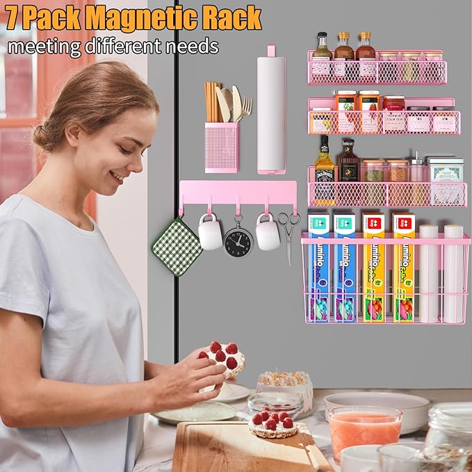 Magnetic Spice Rack for Refrigerator, 7 Pack Metal Magnetic Shelf, HM5470