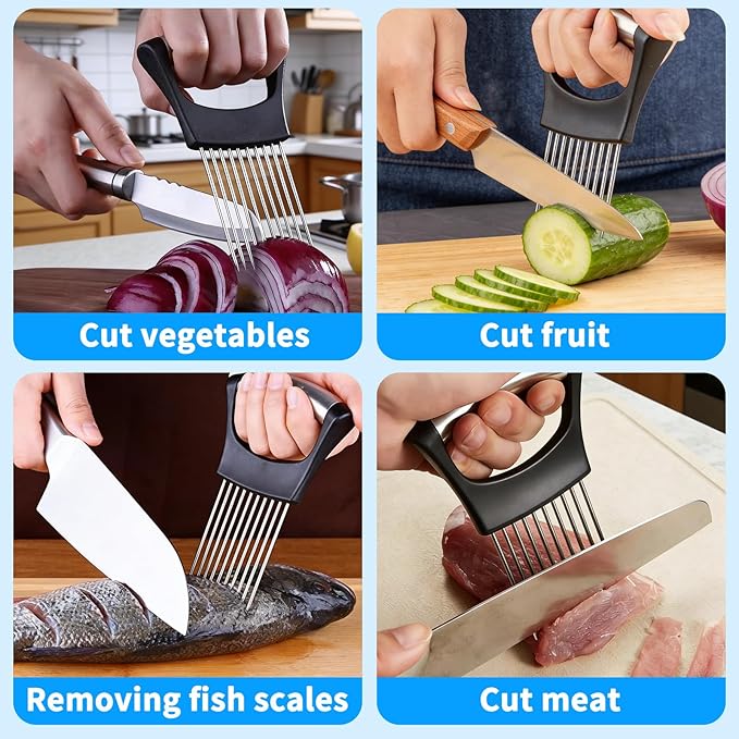 Onion Slicer Holder, with Protective Case, Stainless Steel Onion Cutter Tool for Kitchen, Meat, Lemon, Potato, Tomato, Avocado & Egg, Vegetable & Fruit Slicing Assistant