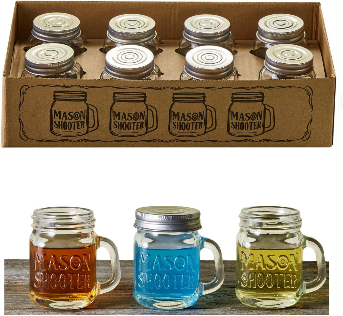 2oz Small Mason Jar Shot Glasses with Lids & Handles (8 Pack) Mason Shooter