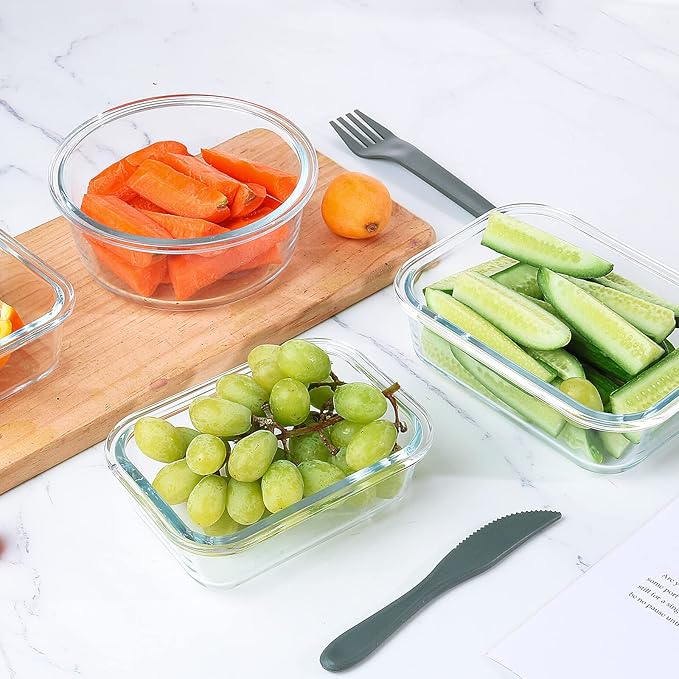 KOMUEE 24 Pieces Glass Food Storage Containers Set,Glass Meal Prep Containers, BPA-Free Airtight Glass Storage Containers with lids,Freezer, Microwave and Oven Safe,Blue