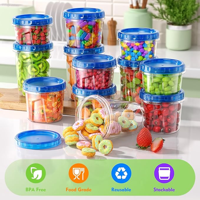 BiuLeon 12 Pack-34oz Freezer Storage Containers, Plastic Food Storage Containers with Twist Top Lids, BPA Free and Reusable Soup Containers with Lids, Leakproof/Microwave/Dishwasher Safe