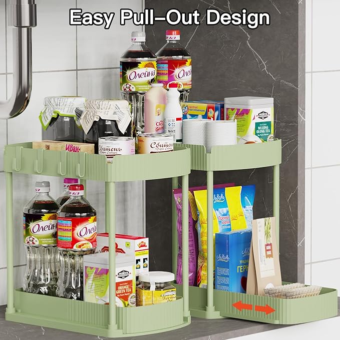 Ukeetap 2 Pack Multi-Purpose Pull-Out Storage Organizers, Under Sink Organizers and Storage for Bathroom & Kitchen