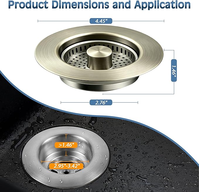 Kitchen Sink Drain Strainer 3 in 1, 304 Stainless Steel Pop Up Sink Stopper, Anti-Clogging Sink Drain Strainer for US Standard Kitchen Drain (Light Bronze)