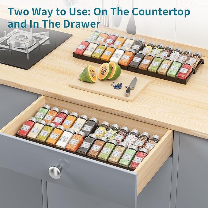 BOIVSHI Spice Drawer Organizer, 4 Tier Metal Spice Organizer for Drawer Insert, Spice Organization for Drawer, Kitchen, Countertop, Pantry (Jars Not Included)