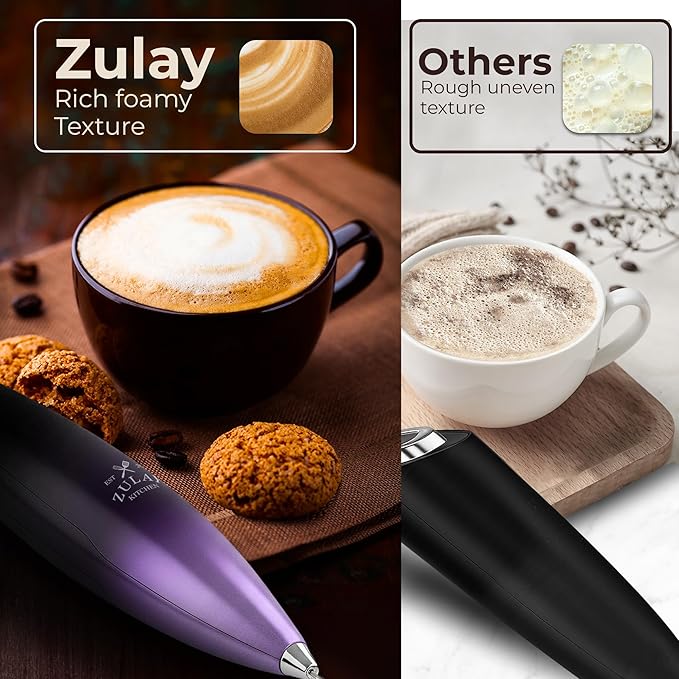 Zulay Kitchen Powerful Milk Frother Wand With Duracell Batteries - Ultra Fast Handheld Drink Mixer - Electric Whisk Foam Maker for Coffee, Lattes, Cappuccino & Matcha - Triple Whisk - Nebula