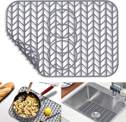 Sink Protectors for Kitchen Sink 19x13 & 24x12.5 & 13x11 & 26x14 & 28x14 & 29x15, Large Silicone Mats Grid for Bottom of Farmhouse Stainless Steel (19x12.5 with 3 Reserved Holes)