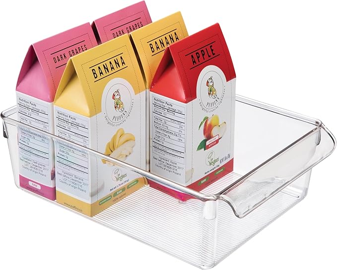 iDesign Linus Plastic Fridge and Freezer Storage Organizer Bin with Handle, Clear Container for Food, Drinks, Produce Organization, 8" x 11.5" x 3.5", Clear
