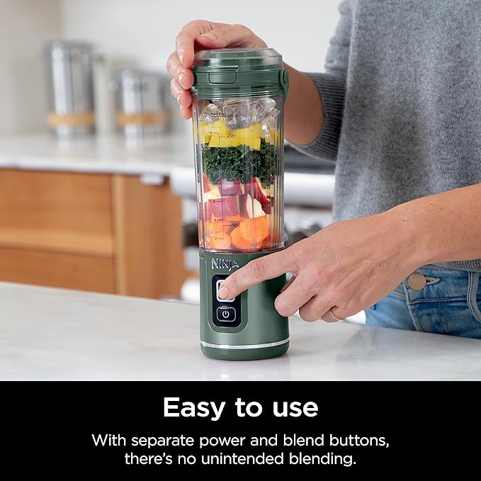 Ninja BC151EM Blast Portable Blender, Cordless, 18oz. Vessel, Personal Blender-for Shakes & Smoothies, BPA Free, Leakproof-Lid & Sip Spout, USB-C Rechargeable, Dishwasher Safe Parts, Forest Green (Renewed)