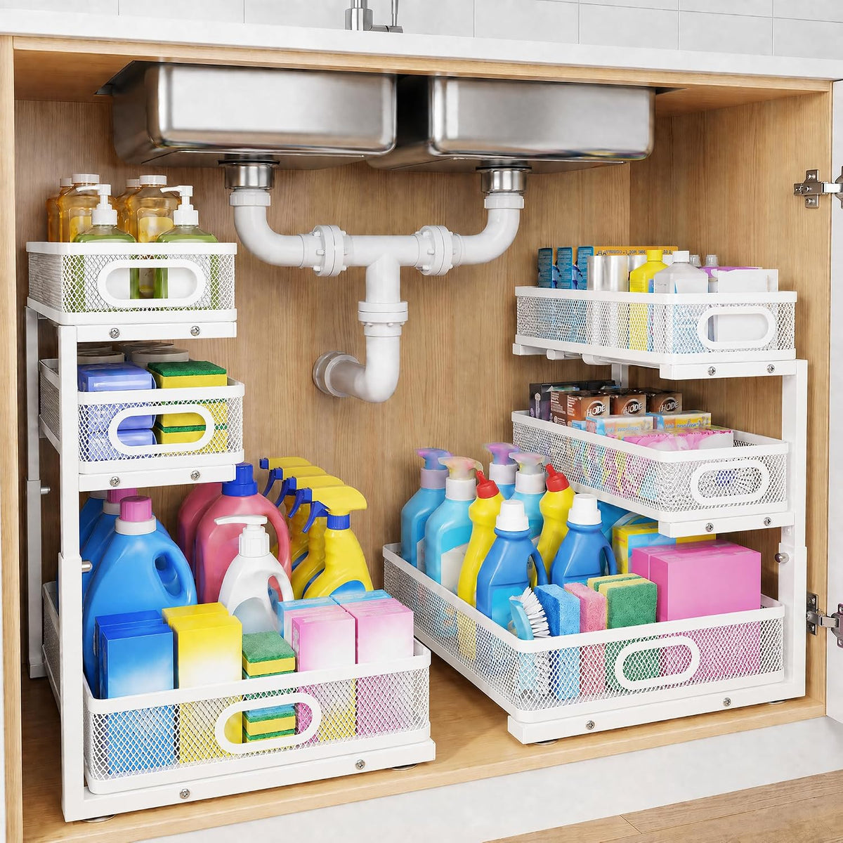 3-Tier Under Sink Organizer 2-Pack Organization for Bathroom Kitchen,White