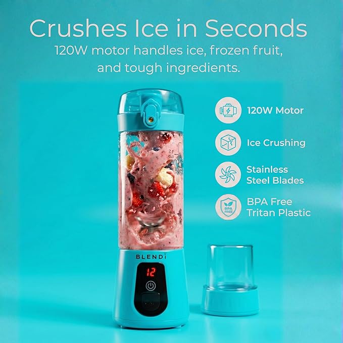 BLENDi Pro+ Portable Blender (New 2025 Model, 17.5oz, Turquoise) – Upgraded 120W Motor, USB-C Rechargeable, Cordless Personal Blender Smoothies & Shakes – BPA-Free, Self-Cleaning, Travel-Friendly