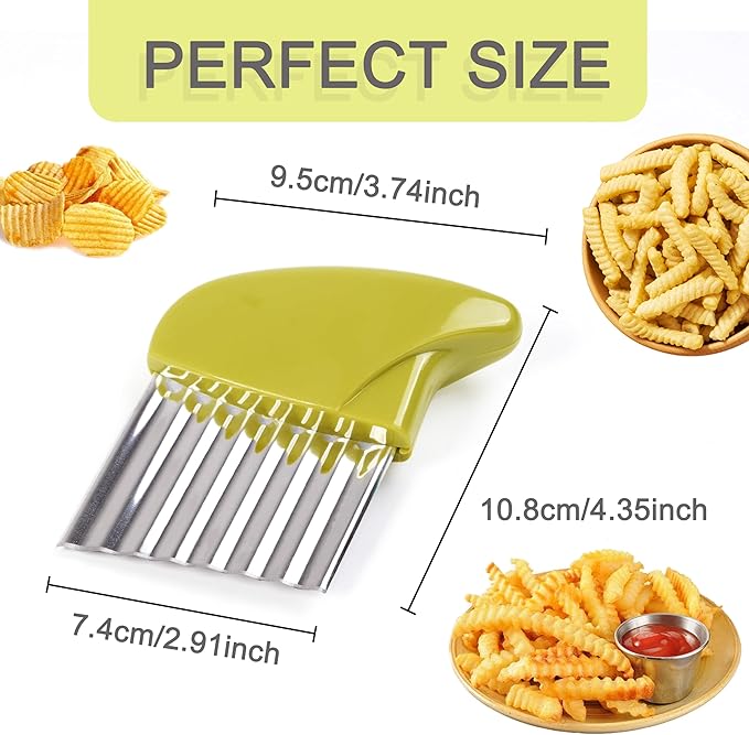 2 Pcs Crinkle Cutter for Veggies, Stainless Steel Wavy Cutter for Potato, Carrot, Chip, Vegetable, Butter, Lettuce (Green and Blue)