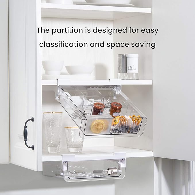 vacane Compact-depth Under Shelf Basket Organizer, Under Shelf Storage Drawer Pull Out, Under Cabinet Basket Hanging Holder for Cupboard Cabinet Pantry Kitchen, Add-on Space Saver