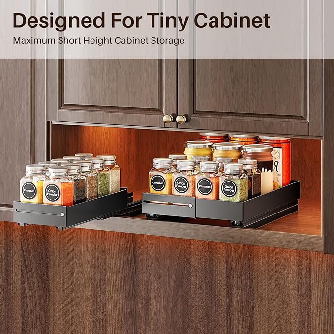 SNTD Pull Out Spice Rack for Upper Cabinet - Expandable Organizer with Smooth Ball Bearing Slides, No Drill Mounting Spice Storage for Kitchen (1 Pack, 4.1" to 7.2" W X 10" D X 2.2" H)