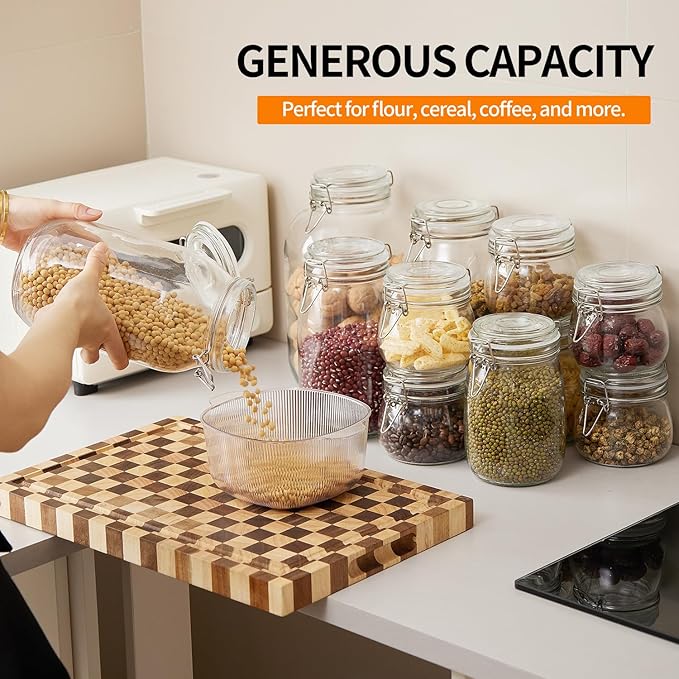 5 Pack 25oz Food Storage Jars with Airtight Lids, Preserving Seal Wire Clip Fastening Glass Containers, Canisters for Kitchen Organization, Flour, Cereal, Pasta, Sugar, Beans, Pickling Jars(25 Oz*5)