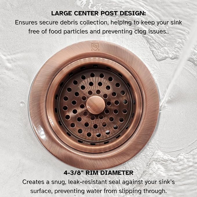Westbrass D214-50-11 3-1/2" Post Style Large Kitchen Sink Basket Strainer, Antique Copper (50-Pack)