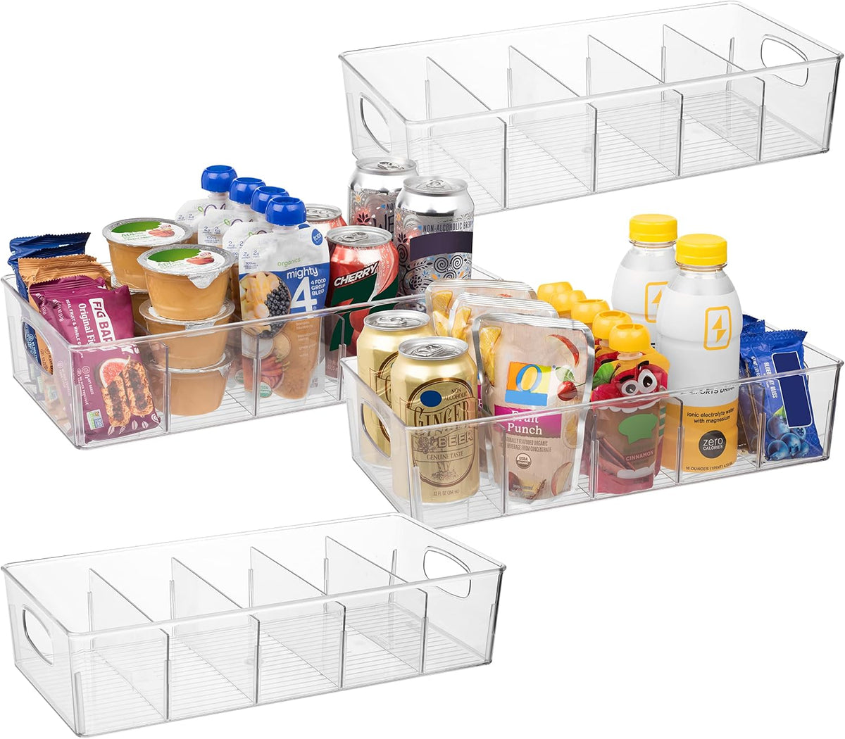 Pantry Storage Bins with Removable Dividers, XL, 4 Pack