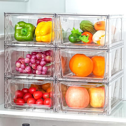 Clemate 6Pack Pantry Organizers and Storage,Clear Stackable Kitchen Storage Organizer,Foods Organizer Bins with Handles, Easily Assemble for Bathroom