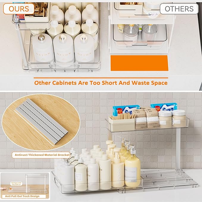 2 Pack 14.5″ Deep Pull Out Under Sink Organizer
